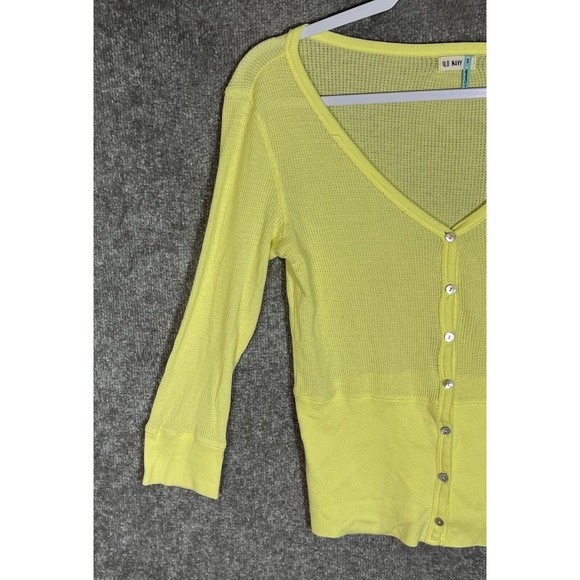 Old Navy Waffle Knit Button Up V-Neck Top Womens Size Small Neon Yellow - Picture 6 of 10